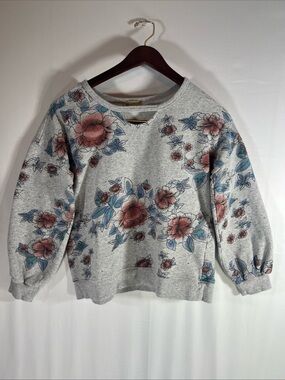 Democracy Heather Gray Sweatshirt with Pink and Blue Floral Accents